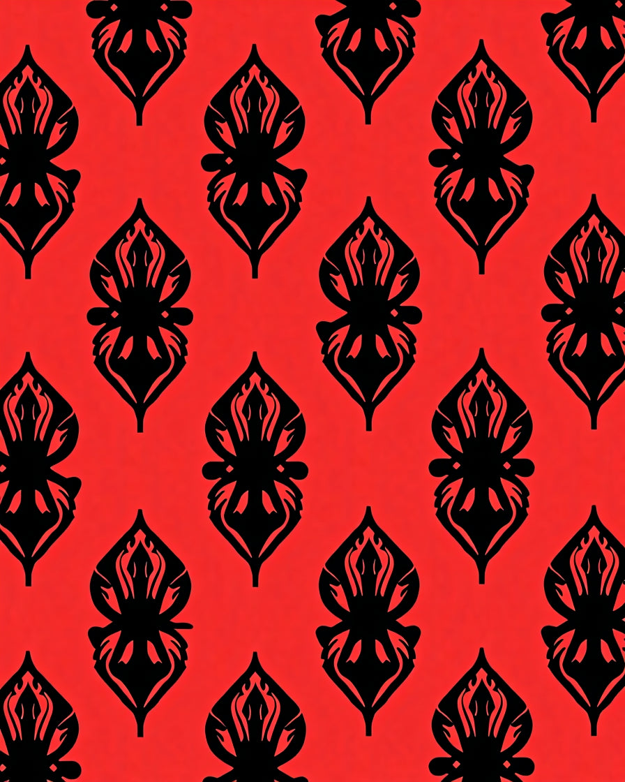 Bold Black Stylized Floral Pattern Rug
