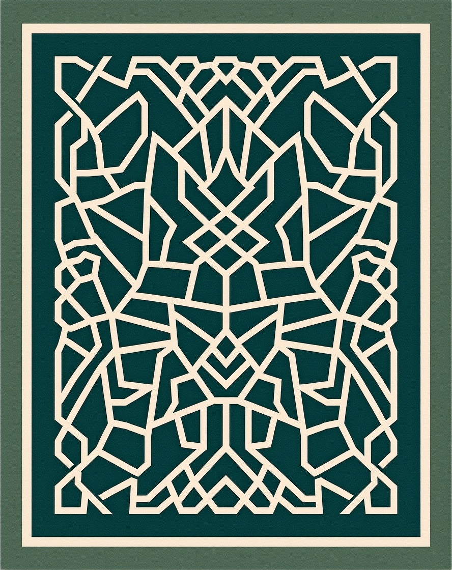 Intricate Teal Cream Geometric Lattice Design Rug