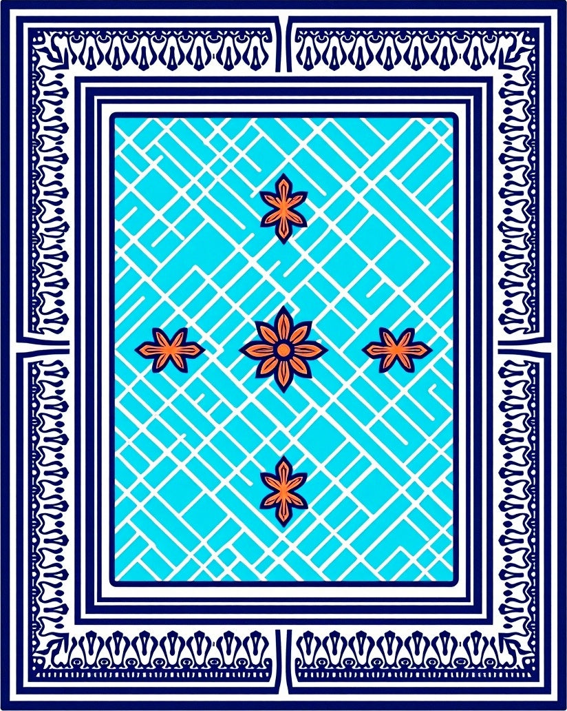 Geometric Floral Blue White Rug