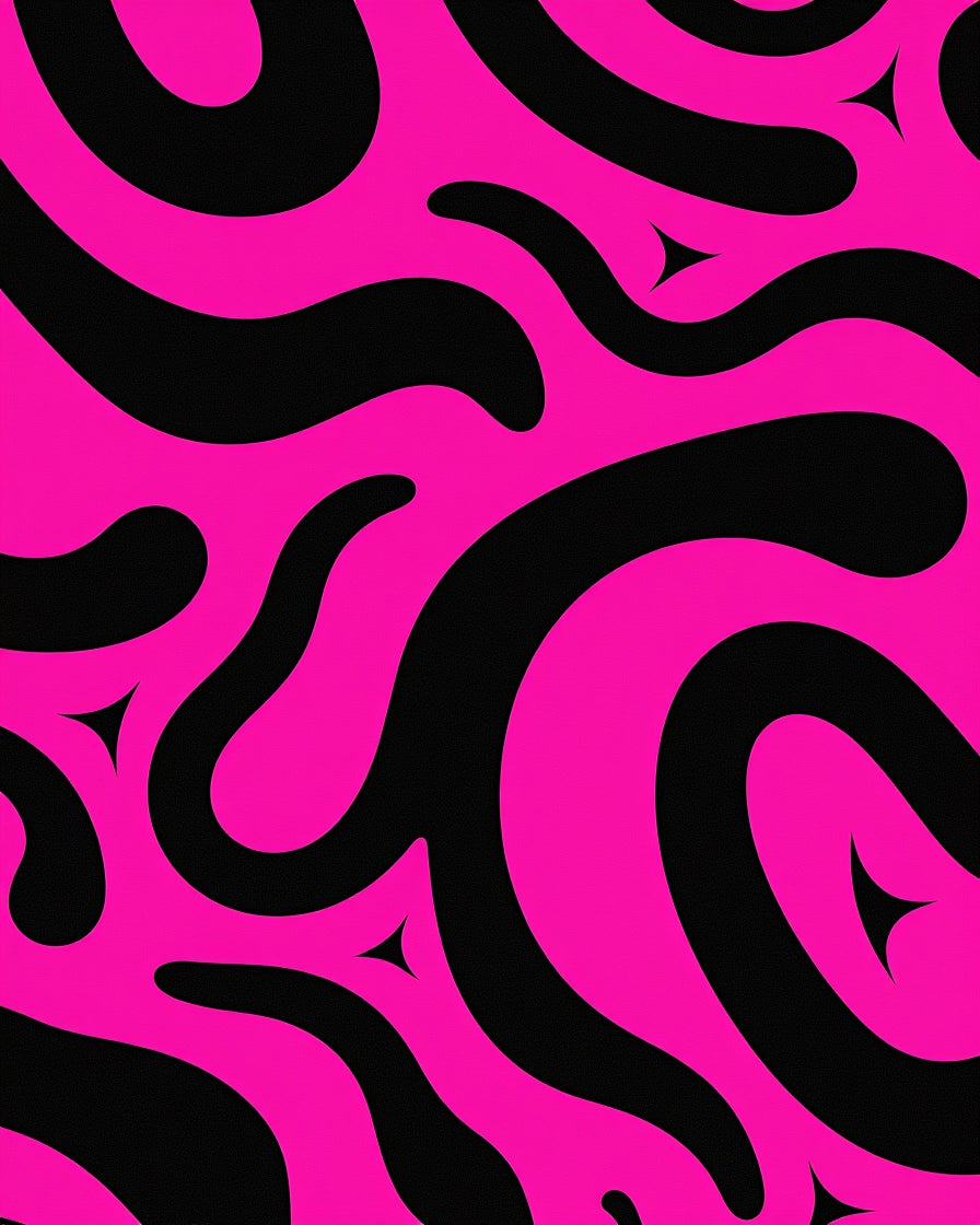 Bold Black Pink Swirl Abstract Rug