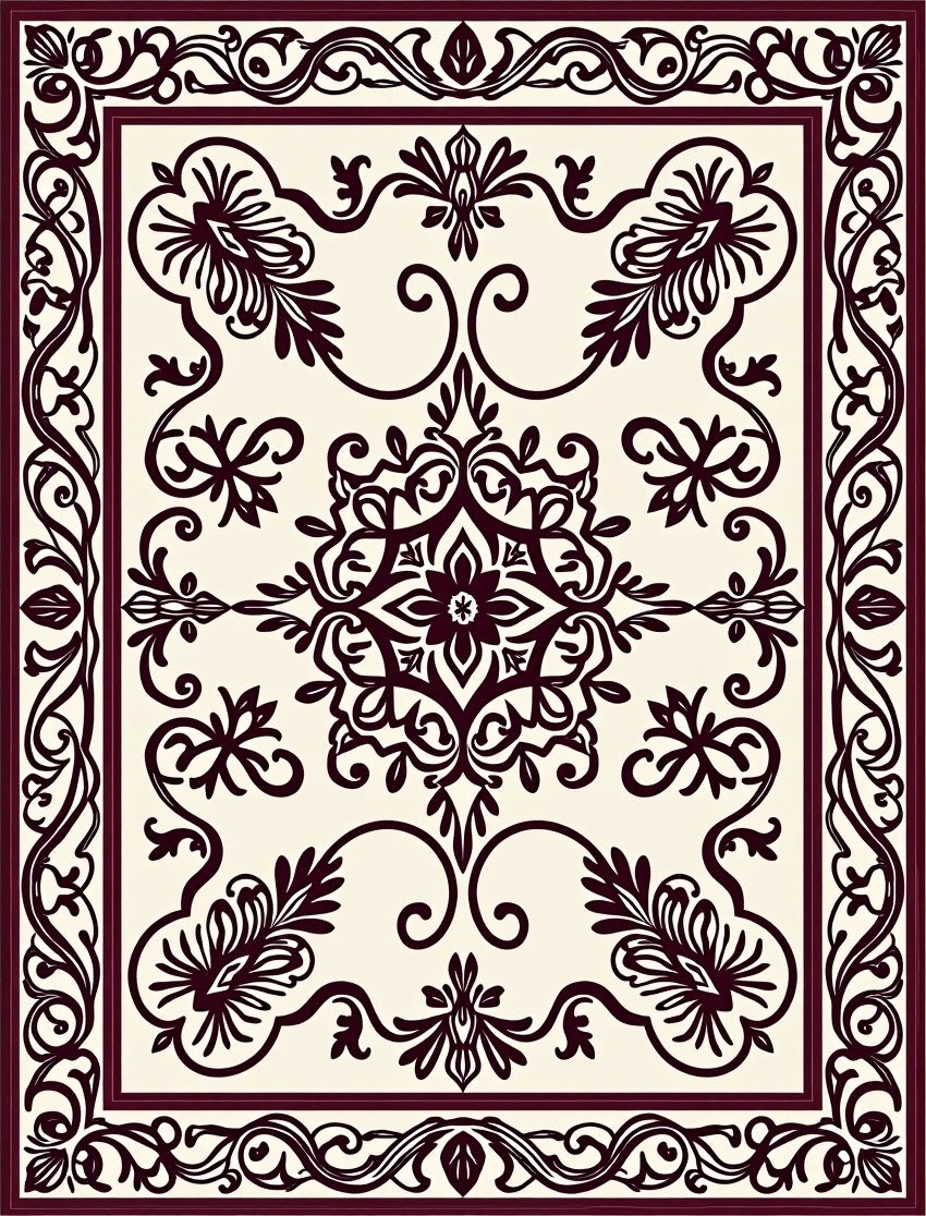 Classic Floral Medallion Border Design Rug