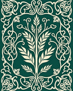 Elegant White Teal Floral Scroll Rug