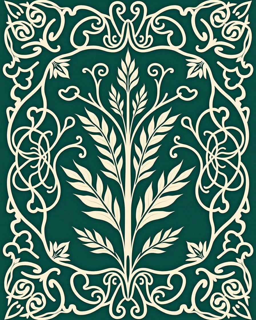 Elegant White Teal Floral Scroll Rug