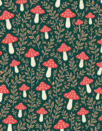 Whimsical Mushroom Foliage Pattern Rug