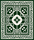 Dark Green White Geometric Floral Rug