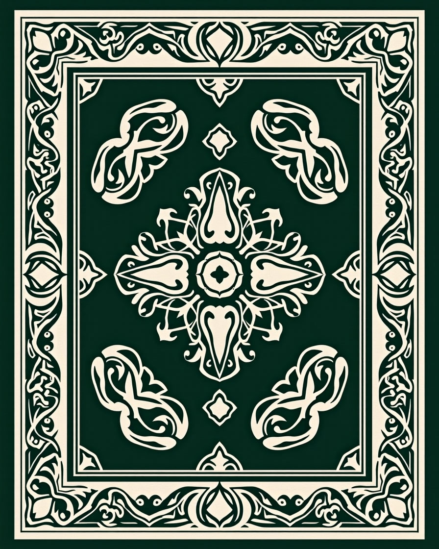 Ornate Floral Border Centerpiece Design Rug