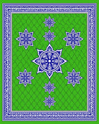 Green And Blue Intricate Star Pattern Rug