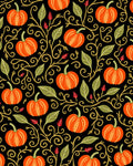 Orange Pumpkin Vine Swirl Black Rug