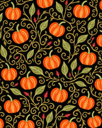 Orange Pumpkin Vine Swirl Black Rug