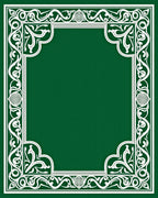 Ornate White Floral Green Border Pattern Rug
