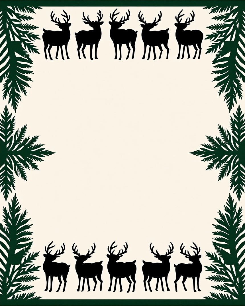 Forest Deer Silhouette Evergreen Border Rug