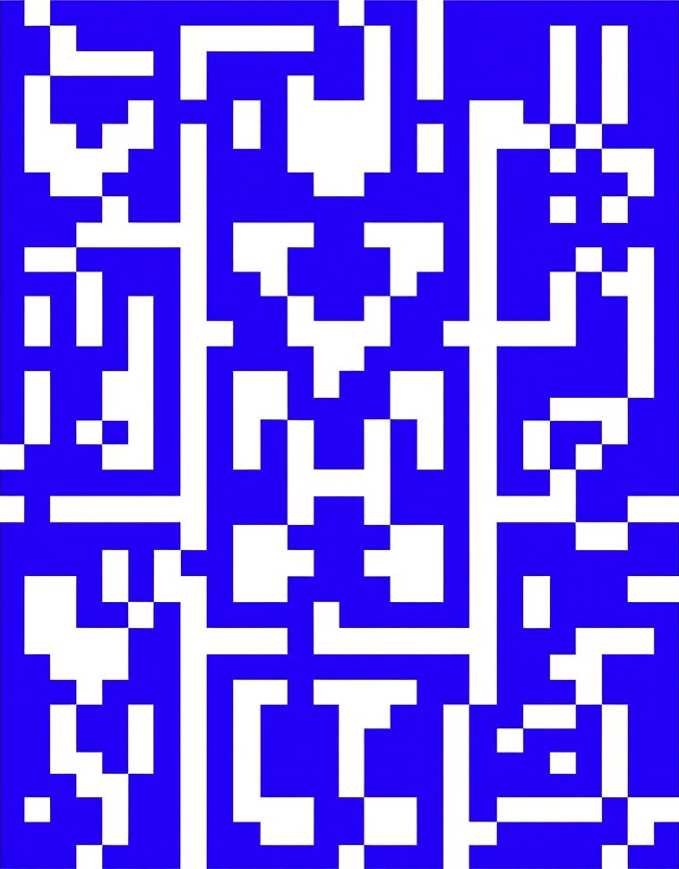 Abstract Blue White Geometric Grid Pattern Rug