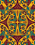 Stylized Yellow Teal Burgundy Medallion Rug
