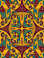 Stylized Yellow Teal Burgundy Medallion Rug
