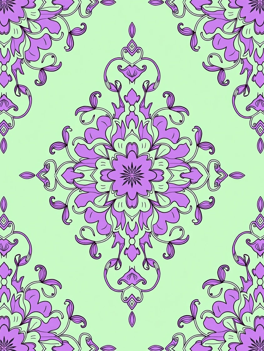 Light Green Lilac Mandala Pattern Rug