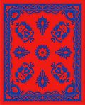 Bold Red Blue Floral Symmetry Rug