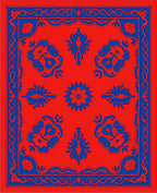 Bold Red Blue Floral Symmetry Rug