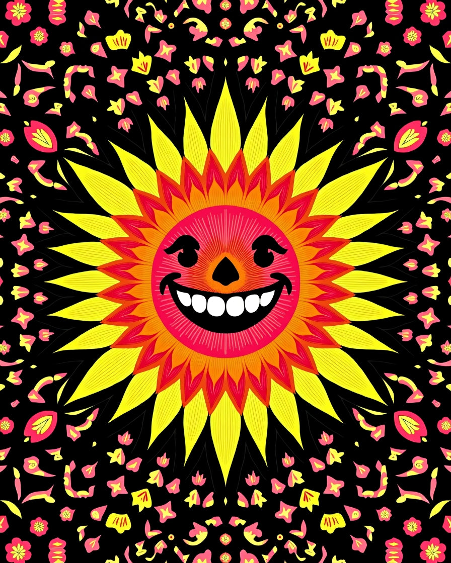 Happy Sun Floral Pattern Design Rug