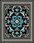Black Blue Floral Traditional Ornament Rug