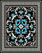 Black Blue Floral Traditional Ornament Rug