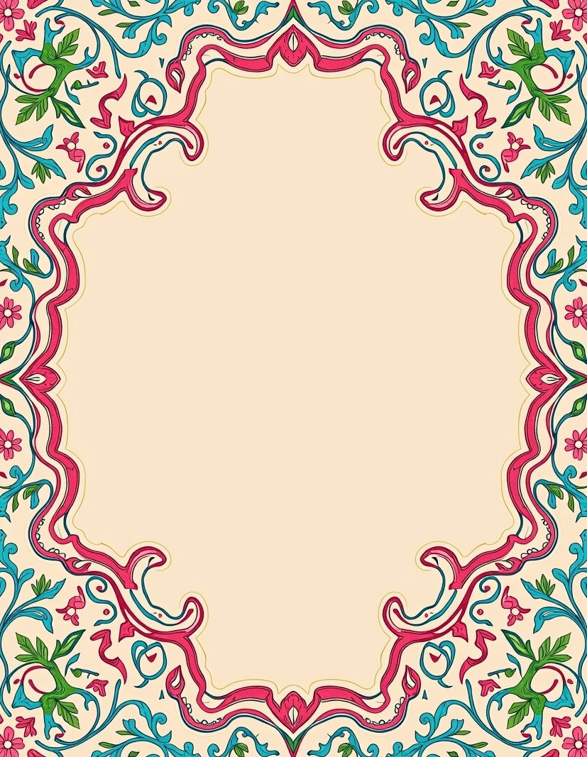 Elegant Floral Scrollwork In Pink Teal Rug