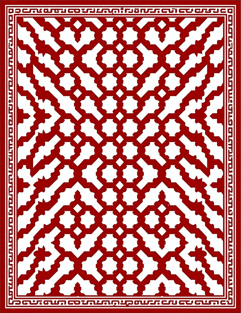 Intricate Red Geometric Lattice Pattern Rug
