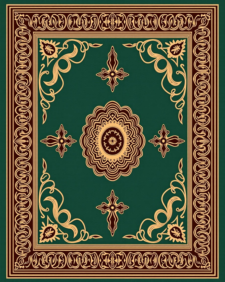 Ornate Floral Medallion Border Rug