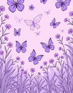 Purple Butterflies Floral Meadow Design Rug