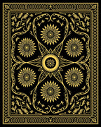 Golden Sunburst Floral Border Rug