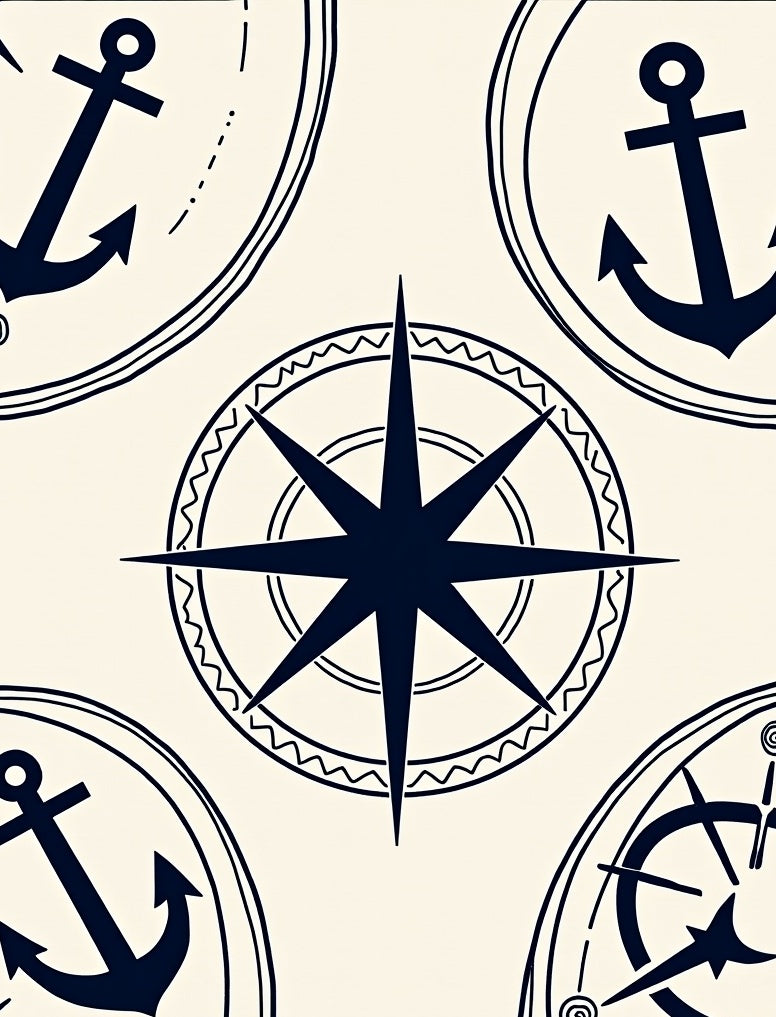 Nautical Anchors and Compass Rose Design Rug