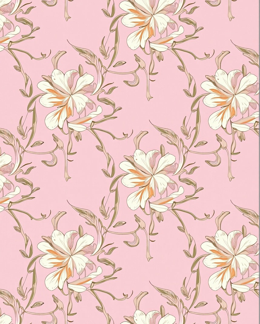 Pink Floral Vine Delicate Pattern Rug