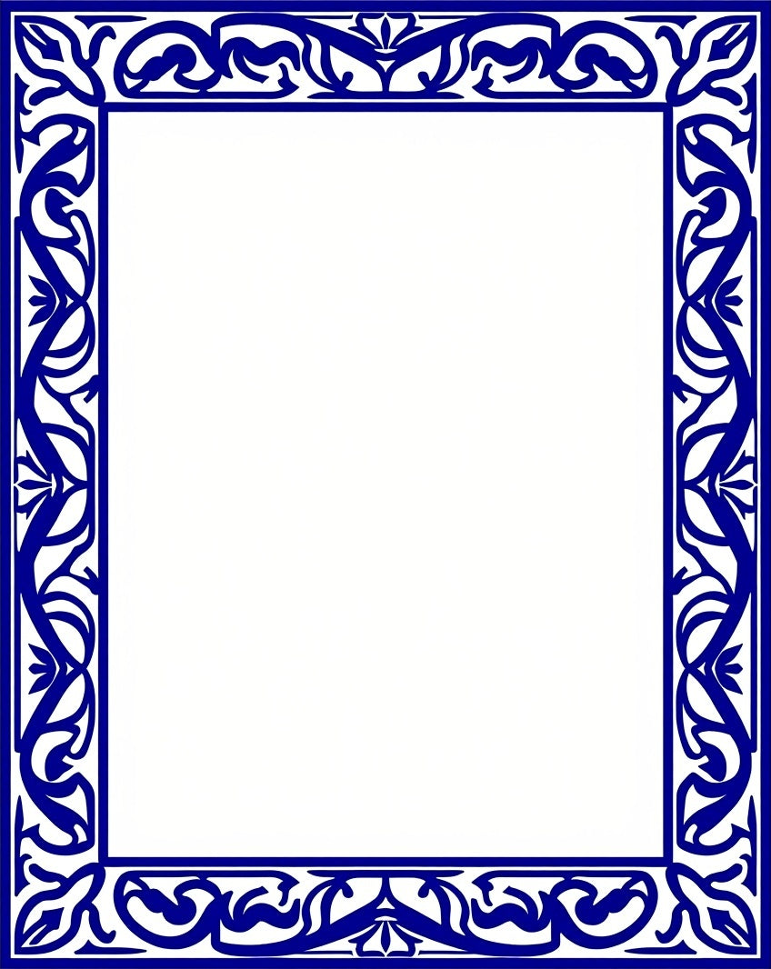 Elegant Blue Flourish Border Design Rug