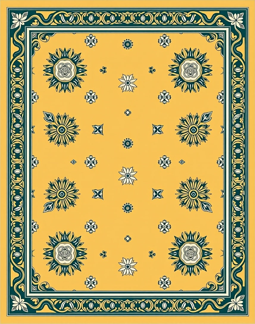 Golden Yellow Floral Patterned Rug