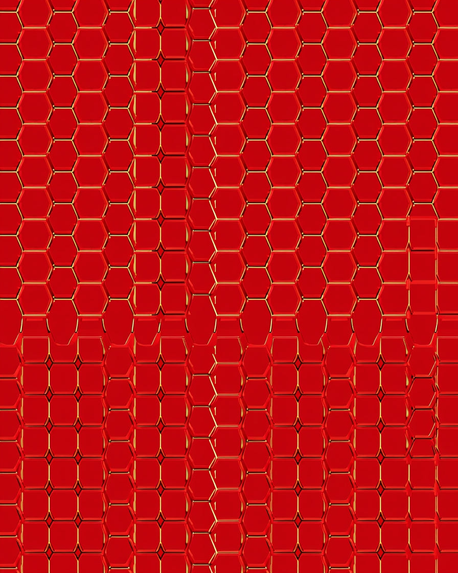 Crimson Hexagonal Metallic Pattern Rug