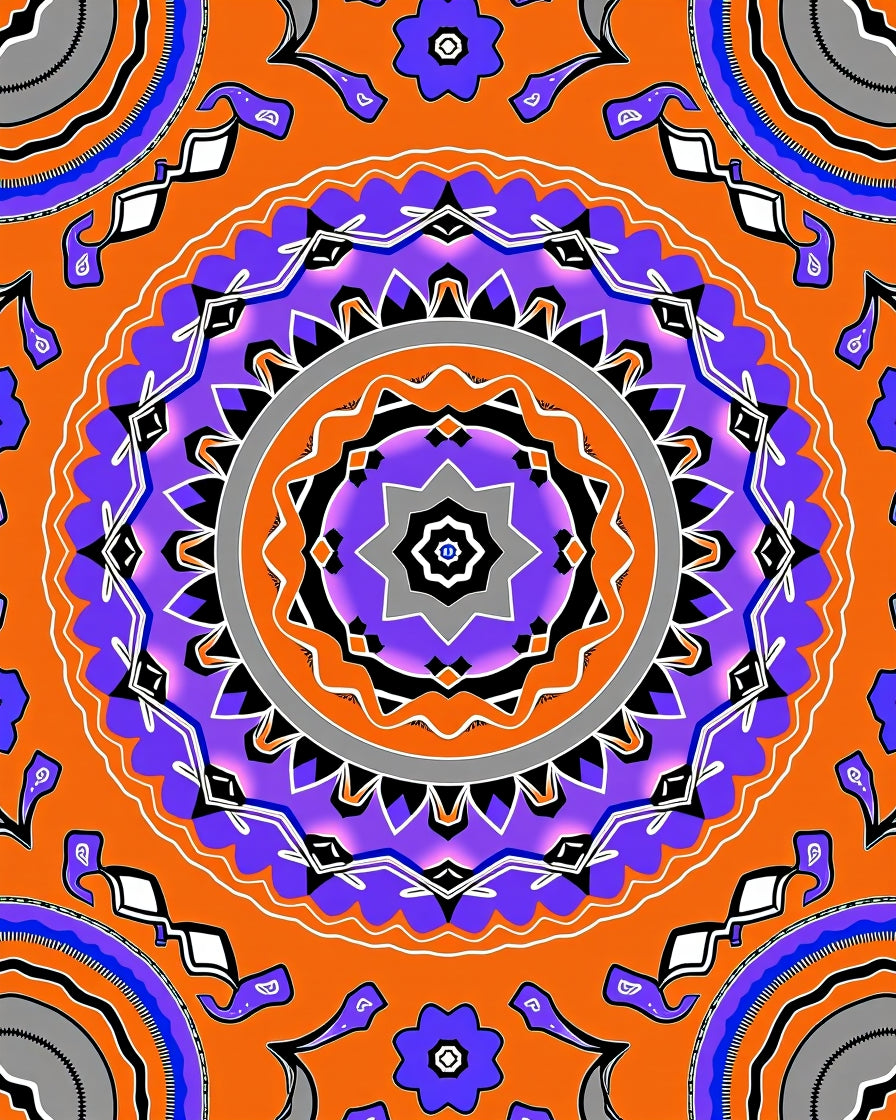 Vibrant Orange Purple Mandala Pattern Rug