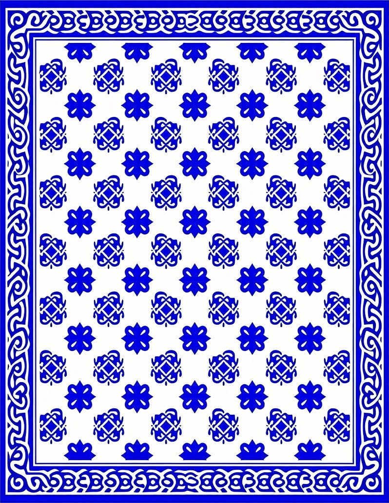 Classic Blue White Ornamental Pattern Rug