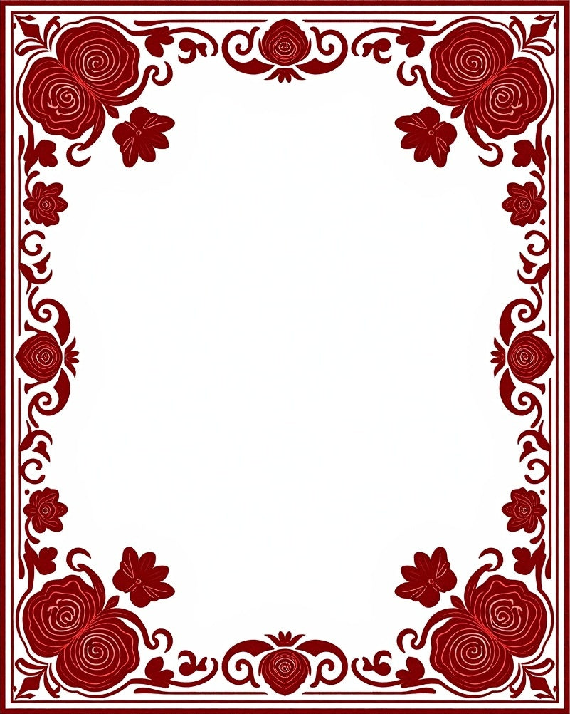 Damask Rose Scroll Border Design Rug