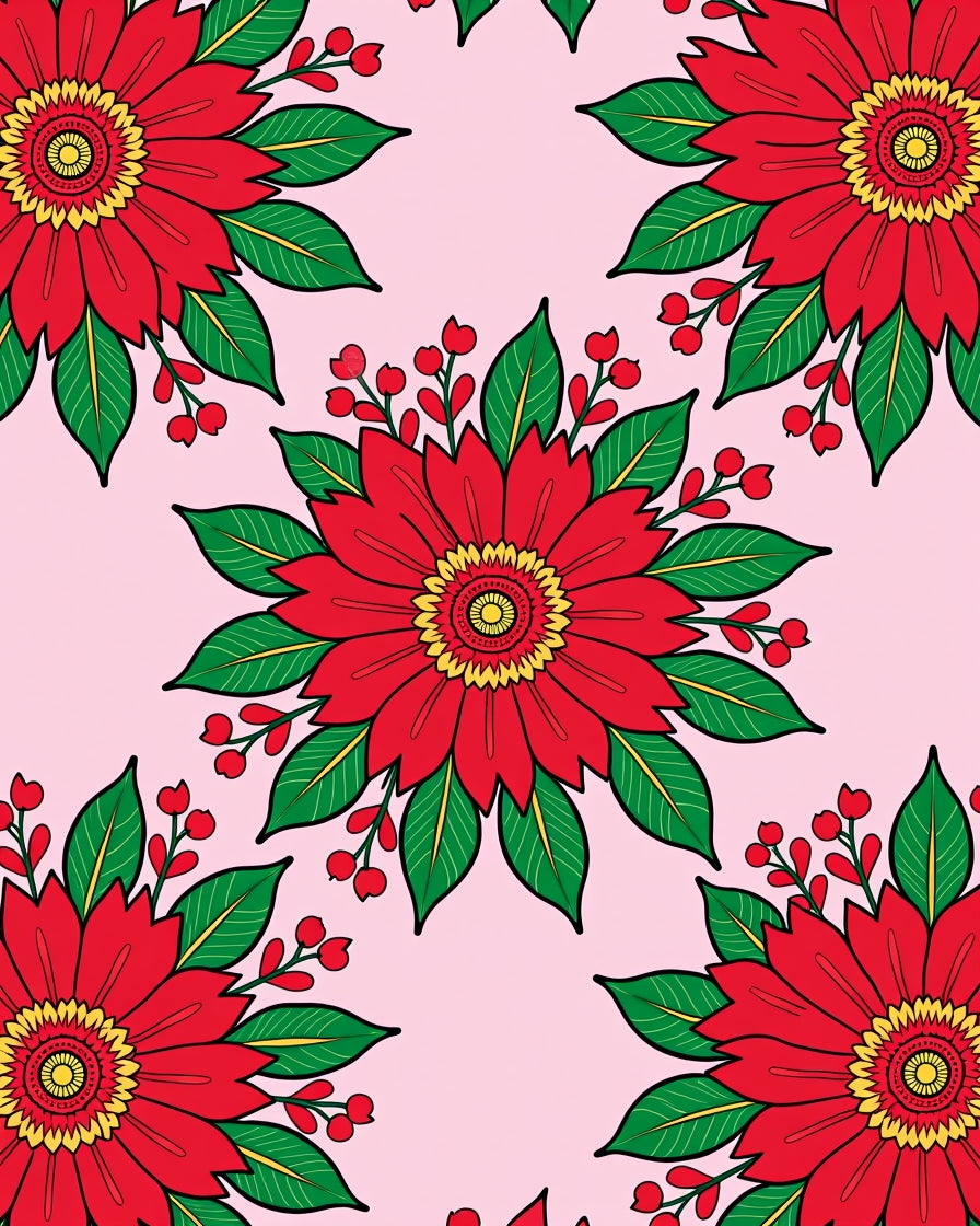 Vibrant Red Floral Berry Garland Rug