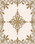 Gold Leaf Scrollwork Square Pattern Rug