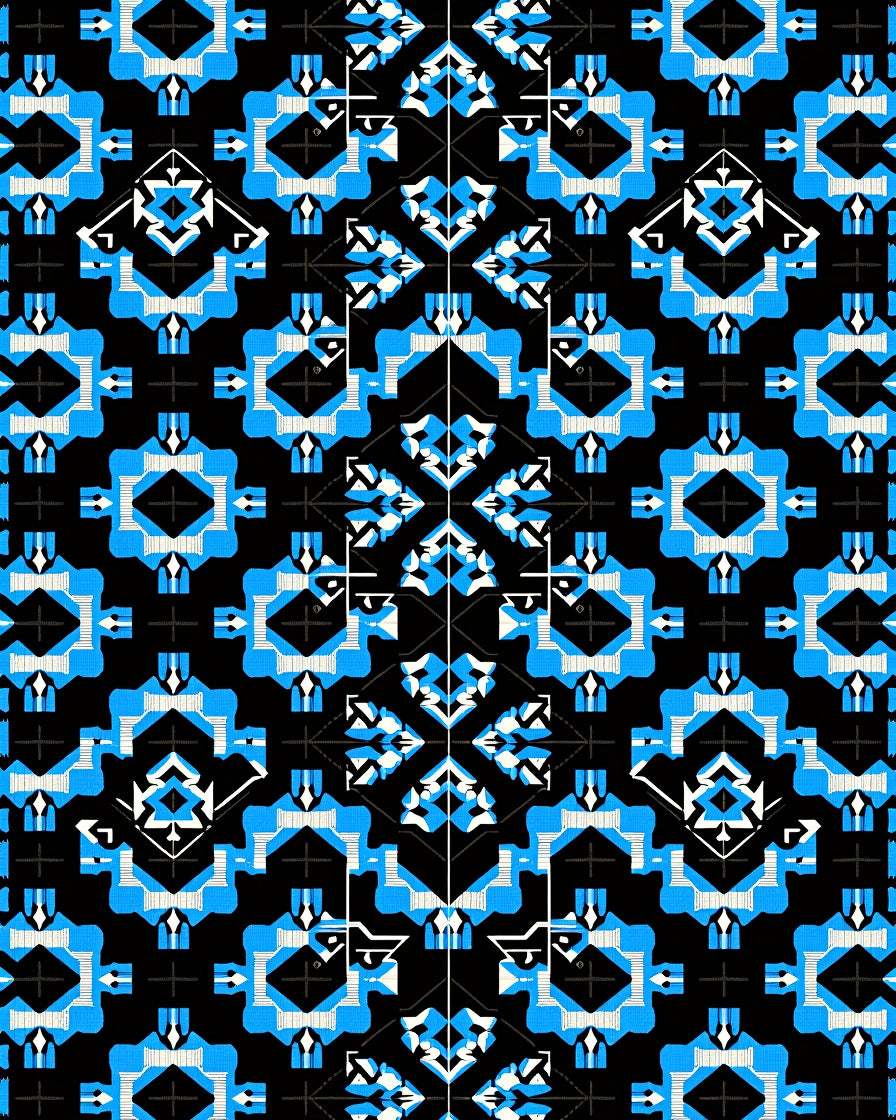 Geometric Blue White Repetitive Pattern Rug