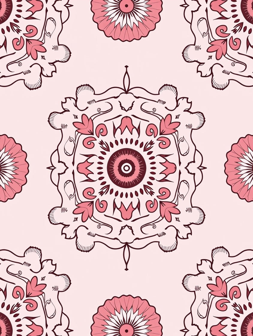 Pink Floral Mandala Pattern Rug