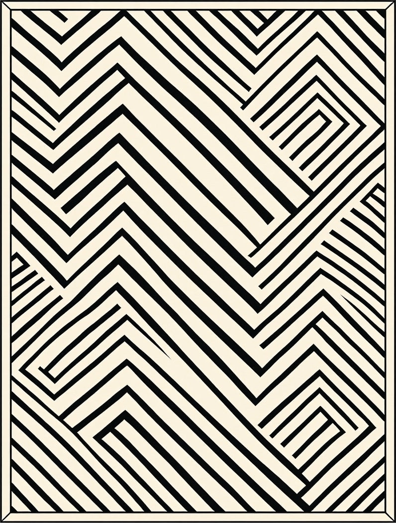 Abstract Black White Geometric Pattern Rug