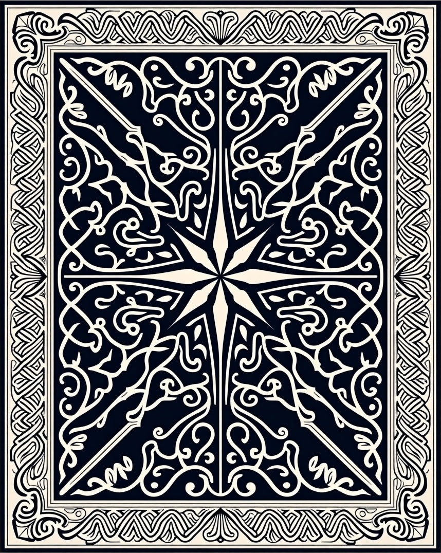 Intricate Black Ivory Ornamental Pattern Rug
