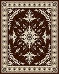 Rich Brown Cream Floral Scroll Border Rug