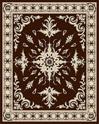 Rich Brown Cream Floral Scroll Border Rug