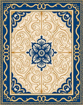 Classic Blue Gold Floral Filigree Rug