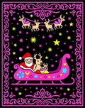 Pink Santa Sleigh Reindeer Christmas Night Rug