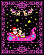 Pink Santa Sleigh Reindeer Christmas Night Rug