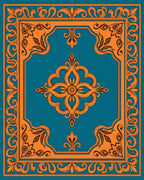 Intricate Orange Floral Teal Design Rug