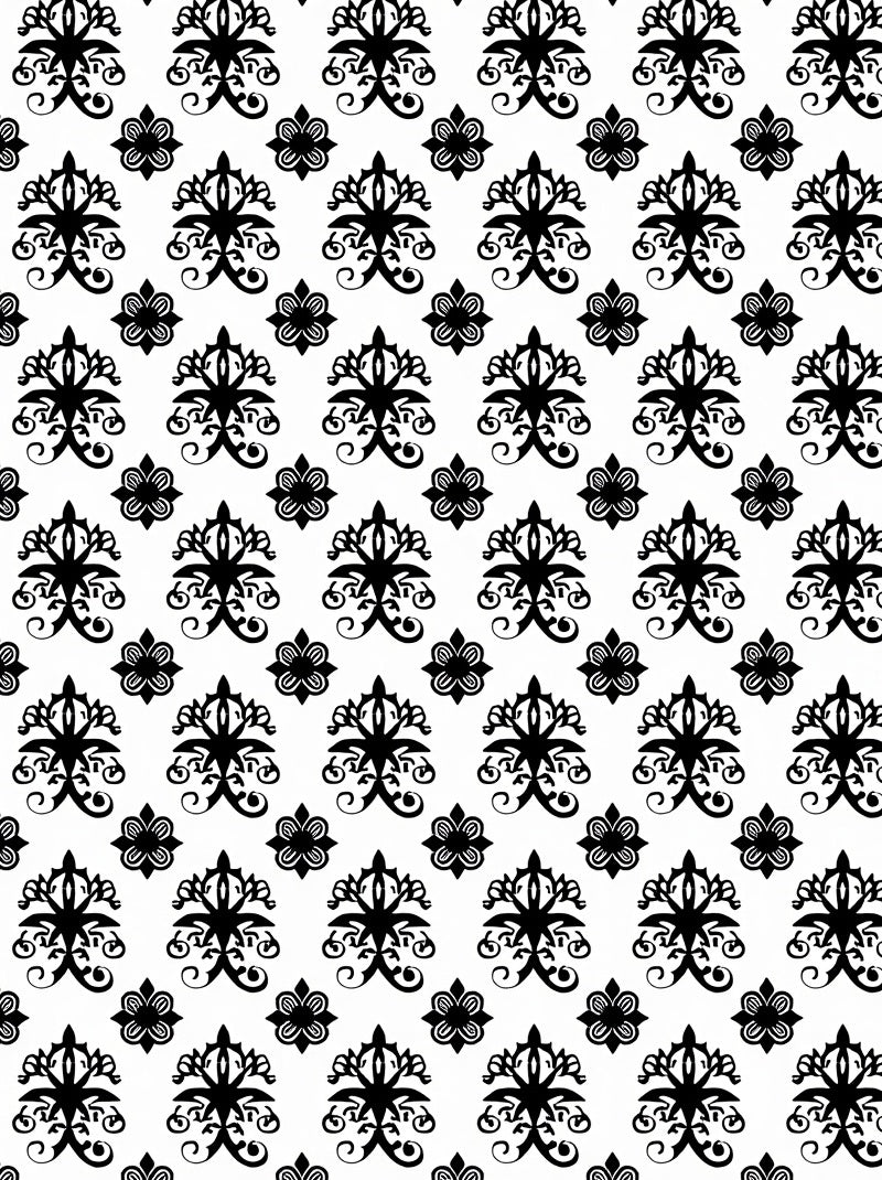 Black White Classic Floral Damask Rug